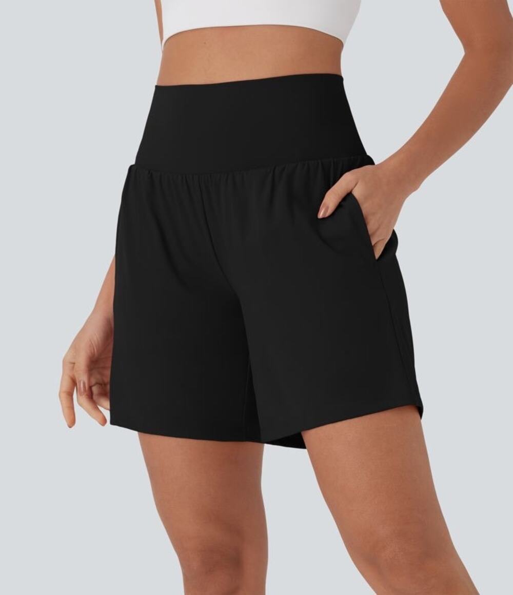 Halara L Long Blk SoftlyZero Airy High Waisted 2-in-1 Running Shorts Pockets NWT